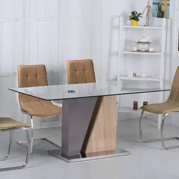 Buy Olivia Glass Dining Table Champagne & Natural from Furnituretta