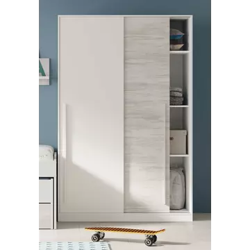 Buy Crawley Small Narrow Sliding 2 Door Wardrobe Artic White and White Oak Effect 120cm Wide from Furnituretta