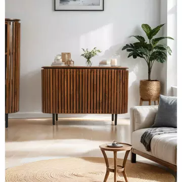 Buy Slatted Mango Wood 2 Doors Sideboard Cabinet from Furnituretta