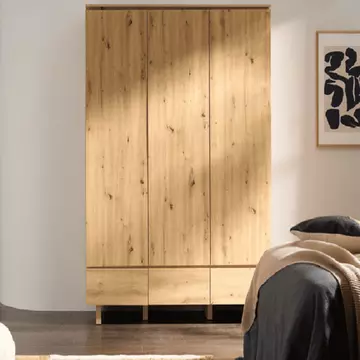 Buy Tipton Triple Wardrobe 3 Door 3 Drawer Artisan Oak Effect, Colour: Oak Artisan from Furnituretta