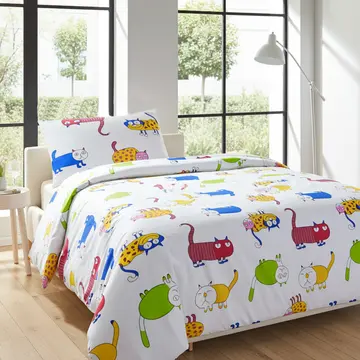 Buy Cats Print Cotton Duvet Cover and Pillowcase Set Single Size from Furnituretta