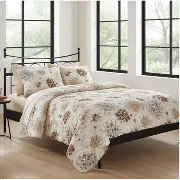 Buy Floral Cotton Quilt Duvet Cover Set Beige Colour, Colour: Beige, Size: Double from Furnituretta