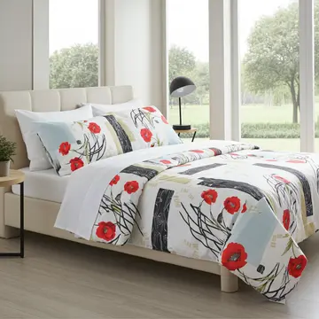 Buy Red Poppy Flower Cotton Duvet Cover Set Button Fastening from Furnituretta