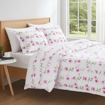 Buy Flannelette Single Duvet Cover Set Pink Flowers Button Fastening from Furnituretta
