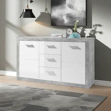 Buy Sefron Large Sideboard Cabinet 2 Door and 3 Drawers Grey and White Gloss from Furnituretta