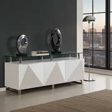 Buy Rowley White High Gloss Sideboard 3 Doors, Colour: White from Furnituretta