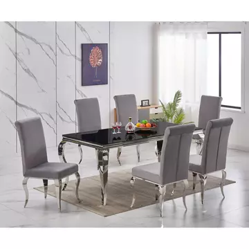 Buy Atlanta Dining Table Black Glass with Silver Legs from Furnituretta