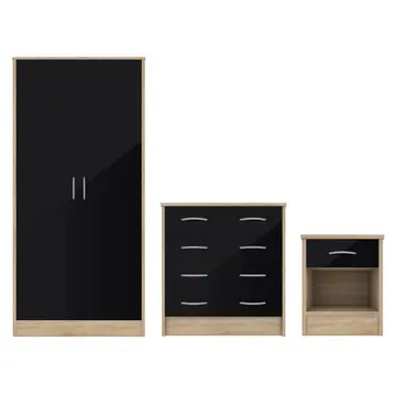 Buy Bardalona Trio Wardrobe, Chest & Bedside Black Gloss from Furnituretta