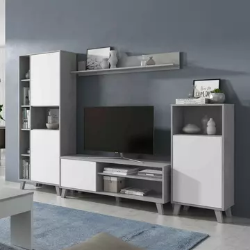 Buy Exeter White and Concrete Grey Effect Large TV Entertainment Wall Unit Cabinet from Furnituretta