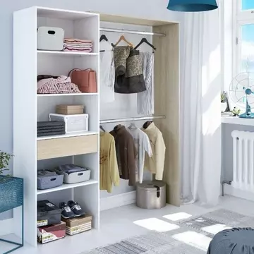 Buy Tadley Open-Door Wardrobe with Shelves and Rail Oak and White from Furnituretta