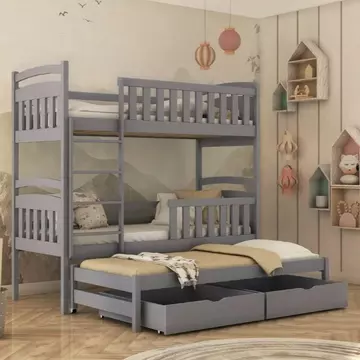 Buy Wooden Bunk Bed Viki with Trundle and Storage Grey Matt, Colour: Grey Matt, Mattresses: Without Mattresses from Furnituretta