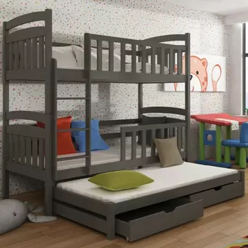 Buy Wooden Bunk Bed Viki with Trundle and Storage Graphite, Colour: Graphite, Mattresses: Without Mattresses from Furnituretta