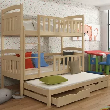 Buy Wooden Bunk Bed Viki with Trundle and Storage Pine, Colour: Pine, Mattresses: Without Mattresses from Furnituretta