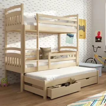 Buy Wooden Bunk Bed Alan with Trundle and Storage Pine, Colour: Pine, Mattresses: Without Mattresses from Furnituretta