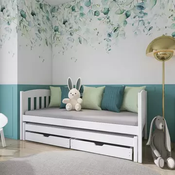 Buy Wooden Double Bed Amelka with Trundle and Storage White Matt, Colour: White Matt, Mattreses: Without Mattresses from Furnituretta