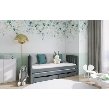 Buy Wooden Double Bed Amelka with Trundle and Storage Graphite, Colour: Graphite, Mattreses: Without Mattresses from Furnituretta