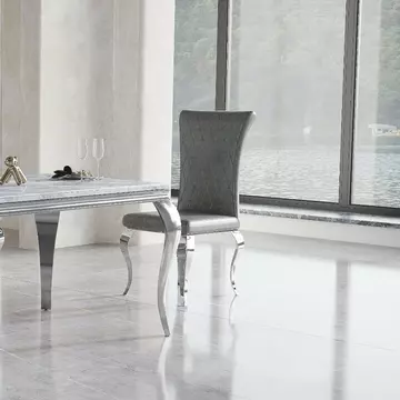 Buy Grande PU Dining Chair Grey with Stainless Steel Legs from Furnituretta