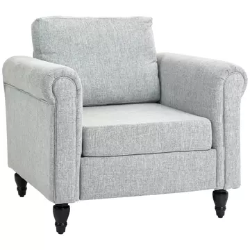 Buy HOMCOM Vintage Accent Chair, Upholstered Occasional Chair with Back Pillow, Rolled Arms, Rubber Wood Legs, Light Grey, Colour: Light Grey from Furnituretta