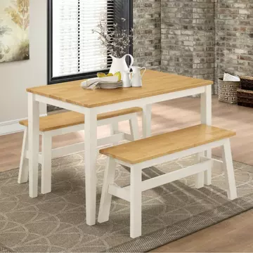 Buy Washington Dining Set with 2 Benches Nat Oak & White from Furnituretta