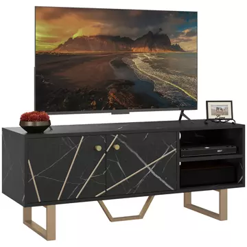 Buy HOMCOM TV Stand Cabinet for TVs up to 50 Inches, TV Unit with Storage Shelves and Cupboard for Living Room, Black Marble Tone from Furnituretta