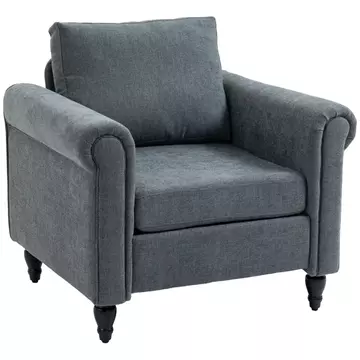 Buy HOMCOM Vintage Accent Chair, Upholstered Occasional Chair with Back Pillow, Rolled Arms, Rubber Wood Legs, Grey, Colour: Grey from Furnituretta