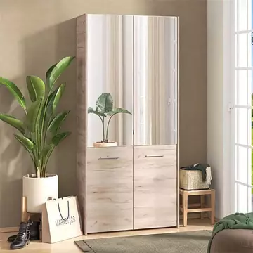 Buy Otley Oak Effect Mirrored Door 50 Pair Large Shoe Cabinet Cupboard, Colour: Oak from Furnituretta