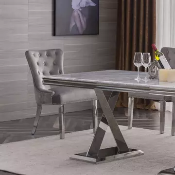 Buy Plato Velvet Fabric Dining Chair Grey with Stainless Steel Legs from Furnituretta