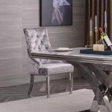 Buy Zenith Velvet Fabric Dining Chair Grey with Stainless Steel Legs from Furnituretta