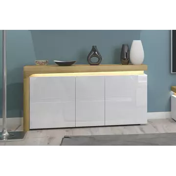 Buy Banff Oak Effect and White Gloss 3 Door Sideboard with Lights from Furnituretta