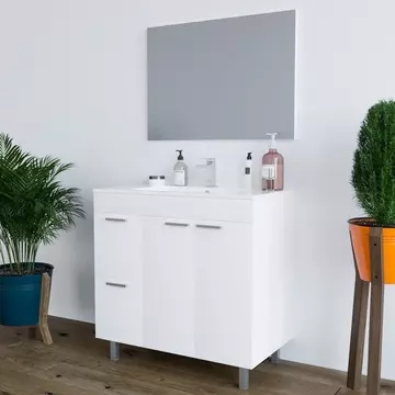 Buy Lydd White Gloss 2 Door 2 Drawer Bathroom Vanity Cabinet with Sink and Mirror from Furnituretta