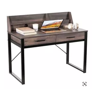 Buy Rushden Dark Walnut Effect Writing Study Desk with Drawers and Hutch from Furnituretta