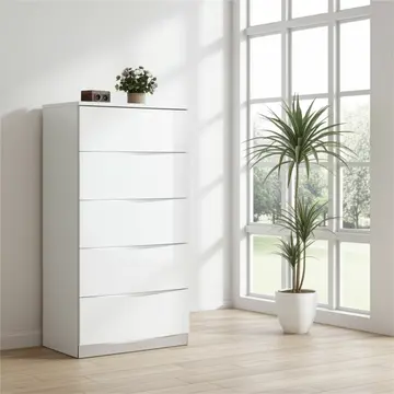 Buy Arden/Widney White High Gloss Chest 5 Drawers from Furnituretta