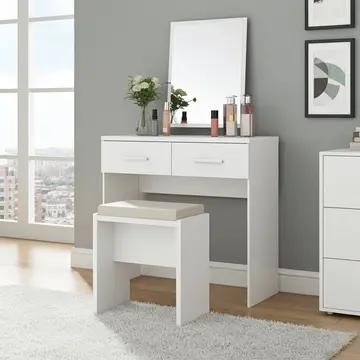 Buy Topline Dressing Table with Mirror & Stool White, Colour: White from Furnituretta