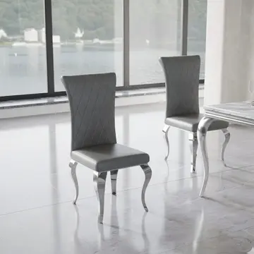 Buy Grande PU Dining Chair Grey with Stainless Steel Legs from Furnituretta