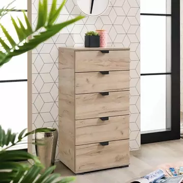 Buy Kinross Oak Effect Narrow 5 Drawer Chest, Colour: Oak from Furnituretta