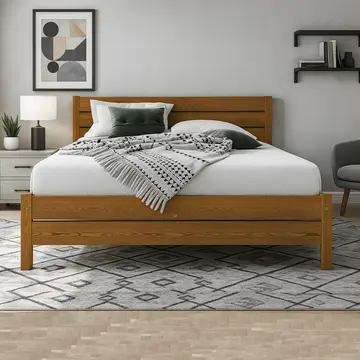 Buy Alva (F3) Wooden Bed Frame – Solid Wood, High Headboard, Extra Underbed Clearance, Colour: Oak, Bed Size: Single (3ft) from Furnituretta