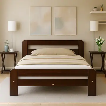 Buy Nordic Sky (F2) Wooden Bed Frame – Solid Pine, Scandinavian Style, All UK Sizes, Colour: Walnut, Bed Size: Small Double (4ft) from Furnituretta