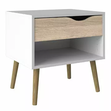 Buy Oslo Bedside 1 Drawer in White and Oak from Furnituretta