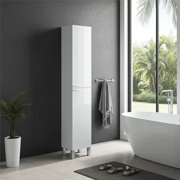 Buy Lydd Tall Narrow Bathroom Cupboard White Gloss from Furnituretta