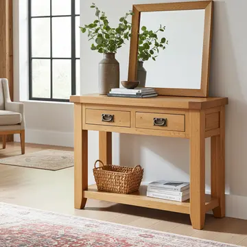 Buy Acorn Solid Oak Hall Table 2 Drawers from Furnituretta