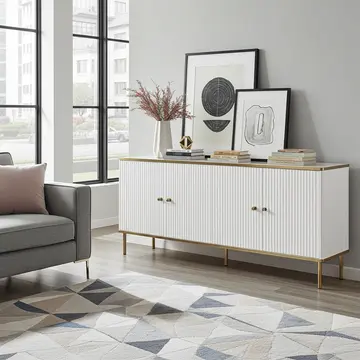 Buy Kelso Wide 4 Door Sideboard Cabinet White and Gold, Colour: White from Furnituretta