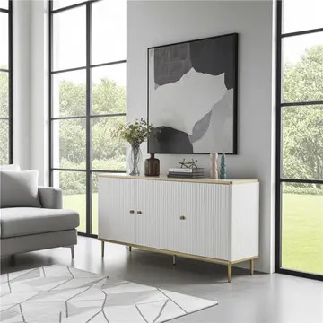 Buy Kelso Large 3 Door Elegant Sideboard Cabinet White and Gold, Colour: White from Furnituretta