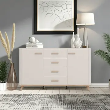 Buy Didcot Cashmere And Oak Effect 154cm 2 Door 4 Drawer Sideboard from Furnituretta
