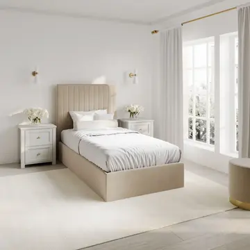Buy Berlin Beige Tall Ottoman Bed, Size: Single (3ft), Colour: Beige from Furnituretta