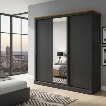 Buy Devon Triple Sliding Wardrobe, Colour: Charcoal from Furnituretta