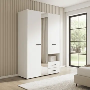 Buy Kinross Modern 3 Doors and 2 Drawers Wardrobe White, Colour: White from Furnituretta