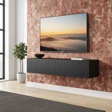 Buy Clare Black Slat Effect Wall Mounted Floating Small TV Entertainment Unit, Colour: Black, Item Width: 154 from Furnituretta