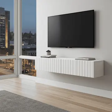 Buy Clare White Slat Effect Wall Mounted Floating Small TV Entertainment Unit, Colour: White, Item Width: 154 from Furnituretta