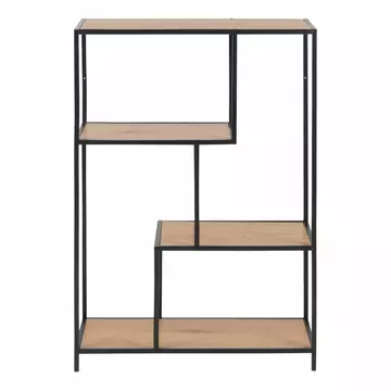 Buy Seaford Black Metal Asymmetrical Bookcase with 3 Oak Shelves from Furnituretta