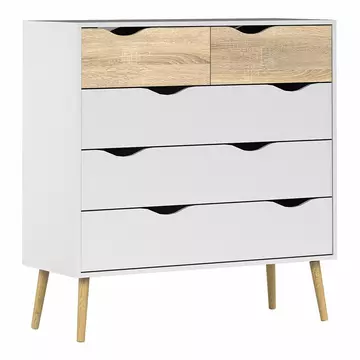 Buy Oslo Chest of 5 Drawers in White and Oak from Furnituretta